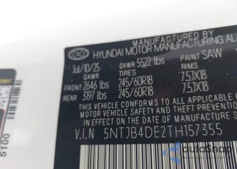 2026 Hyundai Santa Cruz Sel from USA, damaged, VIN 5NTJB4DE2TH157355